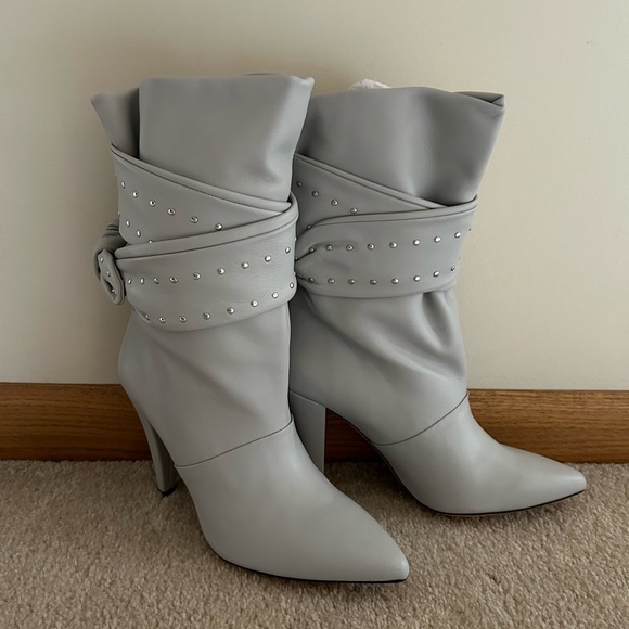 NIB IRO Paris Nori Ankle Studded Tie Boot in Pearl Grey Leather - FR 39 / US 8 - Picture 8 of 16